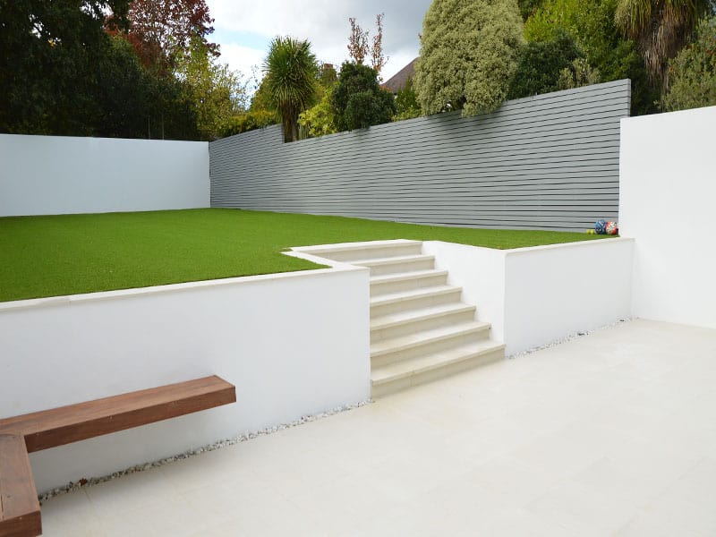 floating bench white porcelain exterior tiles north london