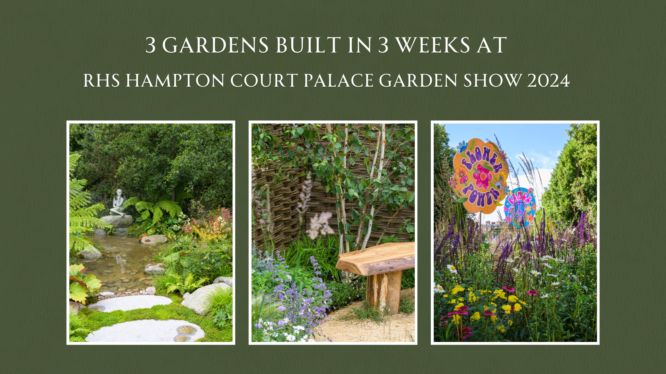 acacia gardens 3 gardens built in 3 weeks at rhs hampton court palace garden show 2024