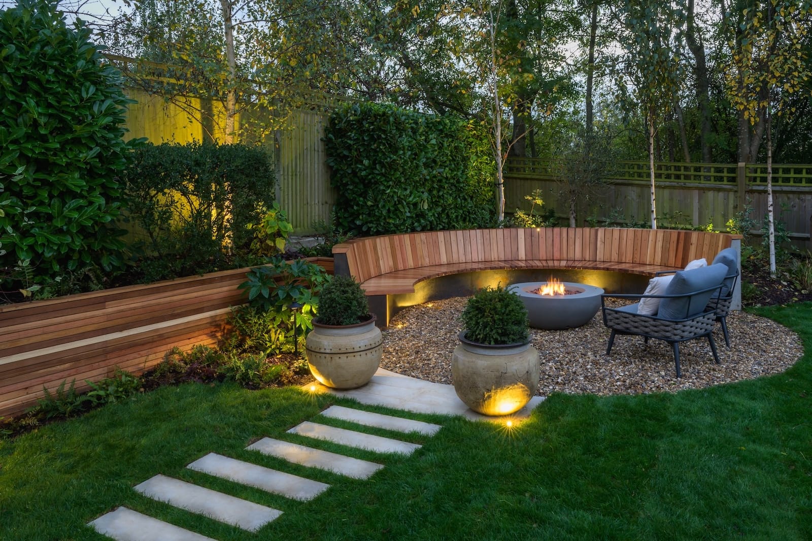 Contemporary Garden Design and Build St Albans-Bespoke Fire Bowl Corner-0418